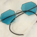 Lot 028 - Antique Aqua Blue Glass Octagon Sunglasses, Marked Willson, Note Chip