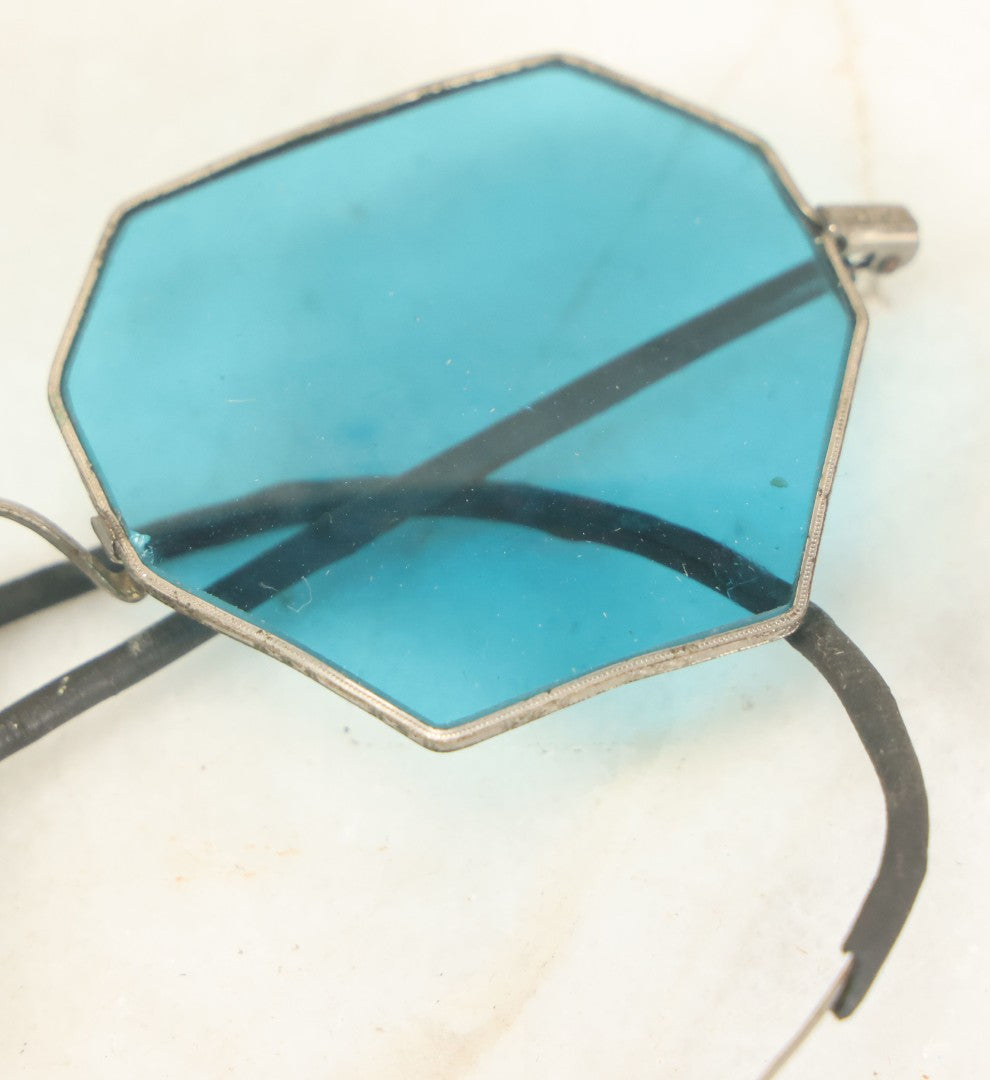 Lot 028 - Antique Aqua Blue Glass Octagon Sunglasses, Marked Willson, Note Chip