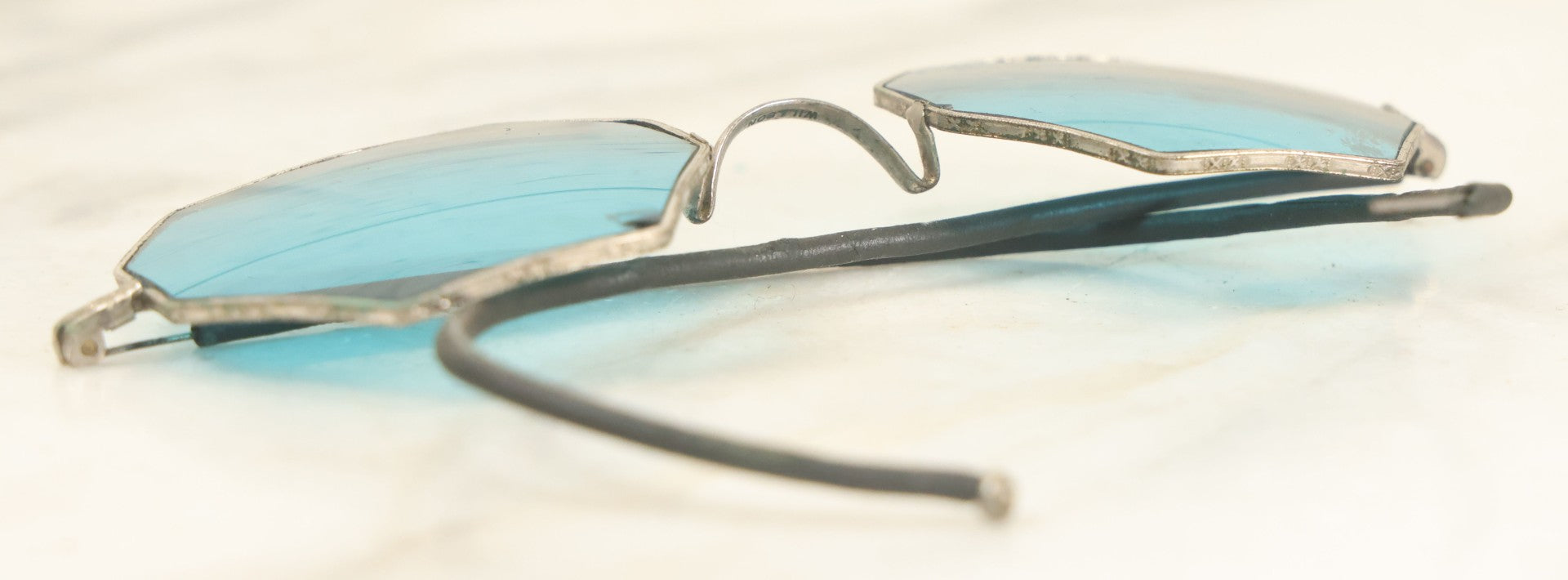 Lot 028 - Antique Aqua Blue Glass Octagon Sunglasses, Marked Willson, Note Chip