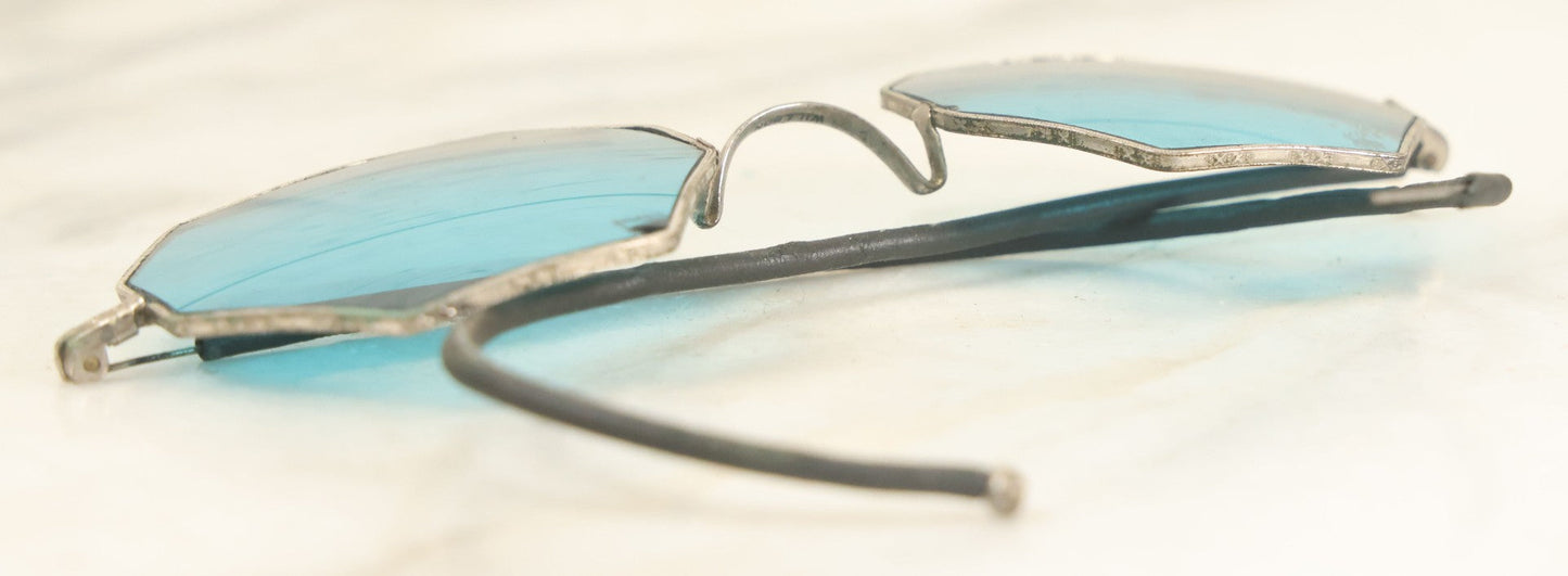Lot 028 - Antique Aqua Blue Glass Octagon Sunglasses, Marked Willson, Note Chip