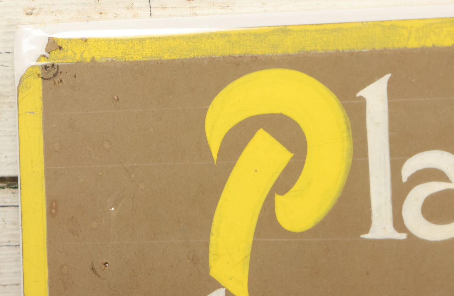 Lot 032 - Vintage Hand Painted Pool Hall Sign On Press Board, "Players Asked To Keep One Foot In Pool Parlor," Note Losses, Wear, Wrapped With Backing Board, 24-1/4" x 11-1/4"