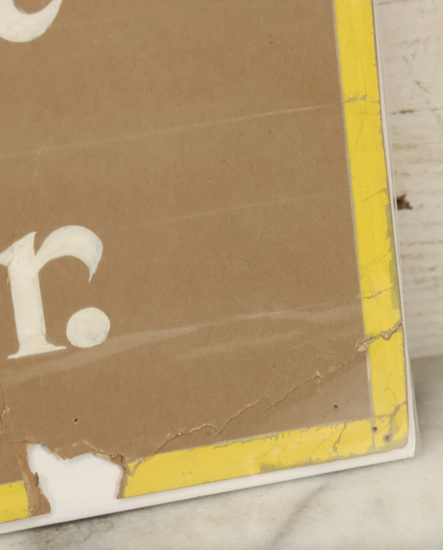 Lot 032 - Vintage Hand Painted Pool Hall Sign On Press Board, "Players Asked To Keep One Foot In Pool Parlor," Note Losses, Wear, Wrapped With Backing Board, 24-1/4" x 11-1/4"