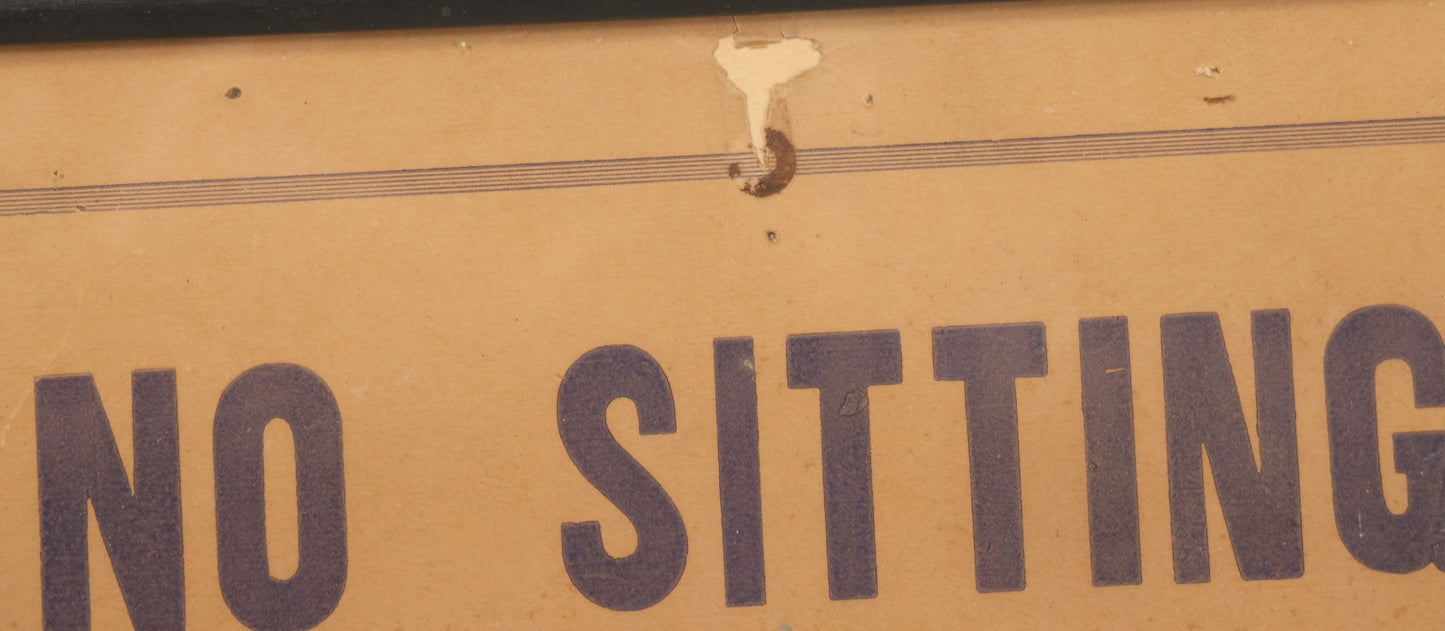 Lot 033 - Vintage Printed Pool Hall Sign On Press Board, "No Sitting On Tables, Use Bridge," Note Wear, In Frame, 14-7/8" x 11-3/8"