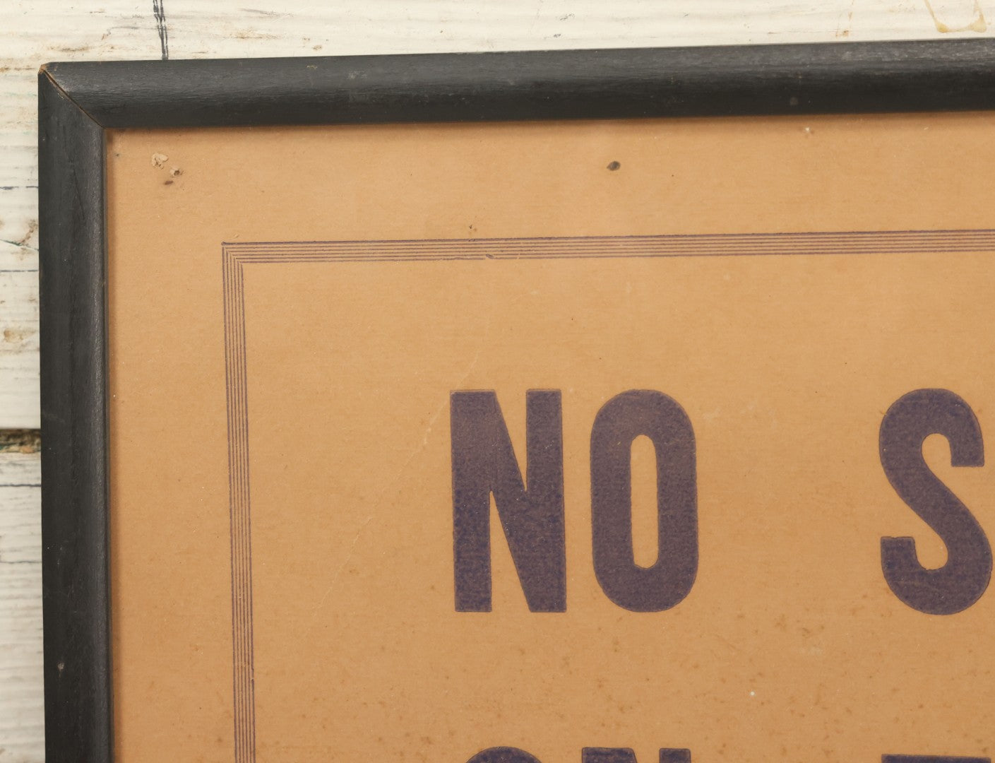 Lot 033 - Vintage Printed Pool Hall Sign On Press Board, "No Sitting On Tables, Use Bridge," Note Wear, In Frame, 14-7/8" x 11-3/8"