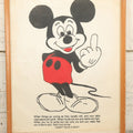 Lot 039 - Vintage Mickey Mouse "Flipping The Bird" Giving Middle Finger Printed Pop Art In Frame, "I Don't Give A Shit," As Found, 11-34" x 14-7/8"