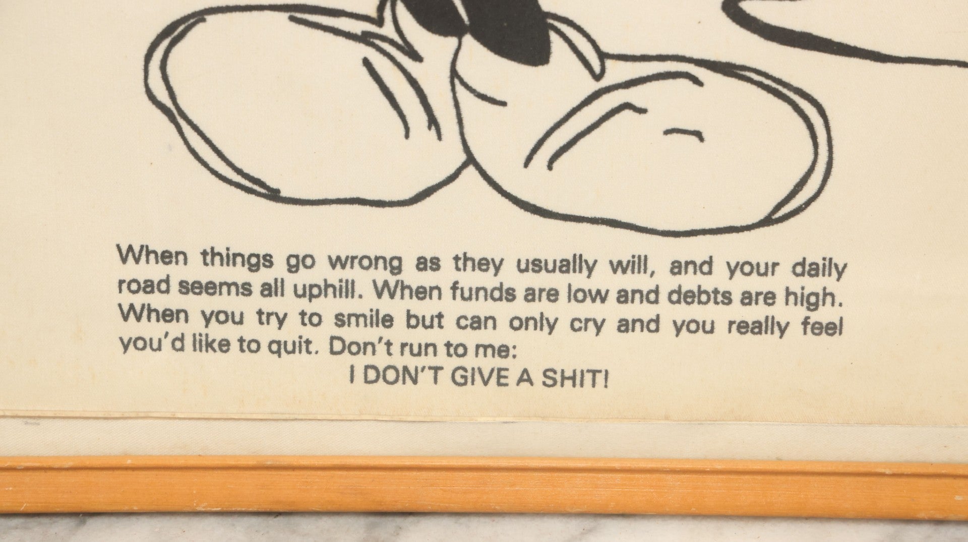 Lot 039 - Vintage Mickey Mouse "Flipping The Bird" Giving Middle Finger Printed Pop Art In Frame, "I Don'T Give A Shit," As Found, 11-34" x 14-7/8"