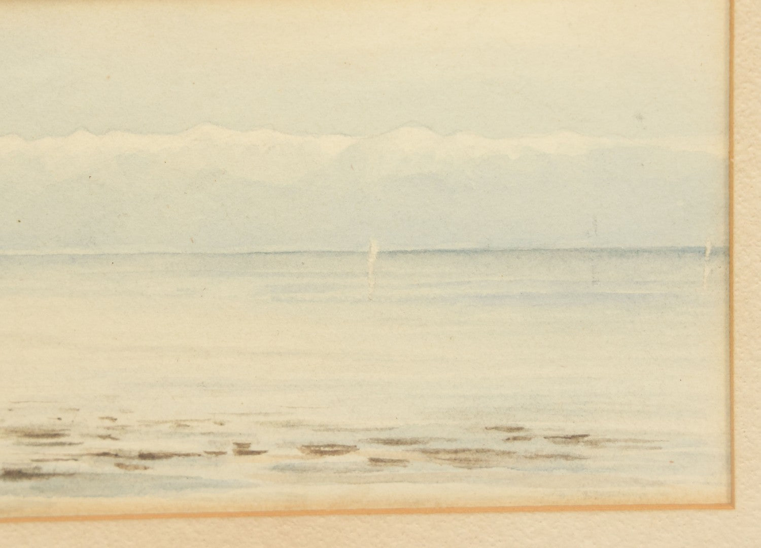 Lot 040 - Antique Watercolor Seascape Lakefront Harbor Scene With Trees On Water's Edge, Sailboats In Distance, In Frame, 14-3/8" x 9-1/2"