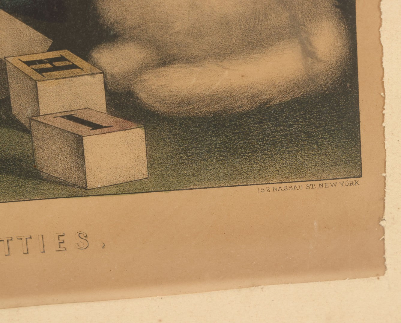 Lot 041 - Antique Hand Colored Lithograph Print Of "My Three White Kittens" Cats Playing With Blocks, "Learning Their A B C," Published By Currier & Ives, 19th Century, Note Frame Wear, 18-5/8" x 15-5/8"