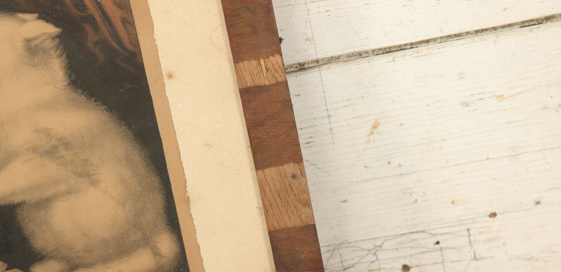 Lot 041 - Antique Hand Colored Lithograph Print Of "My Three White Kittens" Cats Playing With Blocks, "Learning Their A B C," Published By Currier & Ives, 19th Century, Note Frame Wear, 18-5/8" x 15-5/8"