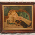 Lot 042 - Antique Chromolithograph Of Kitten Cat Eating Child's Dinner, Illustrated By S. Anderson, 1873, Presented To Subscribers To The Christian Union, Lithographed By Dupuy Of Paris, In Frame, 17-1/2" x 14-3/4"