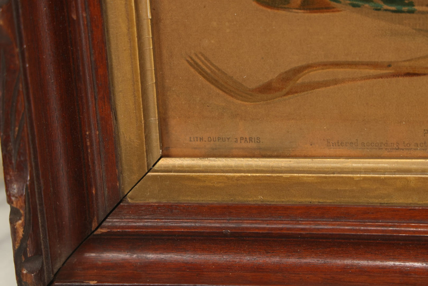 Lot 042 - Antique Chromolithograph Of Kitten Cat Eating Child's Dinner, Illustrated By S. Anderson, 1873, Presented To Subscribers To The Christian Union, Lithographed By Dupuy Of Paris, In Frame, 17-1/2" x 14-3/4"