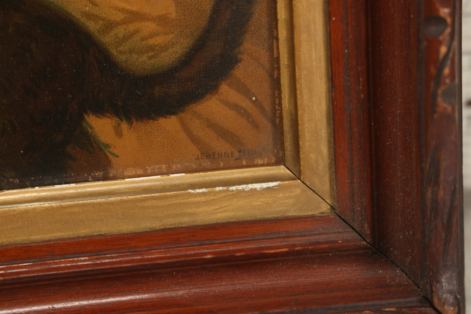 Lot 042 - Antique Chromolithograph Of Kitten Cat Eating Child's Dinner, Illustrated By S. Anderson, 1873, Presented To Subscribers To The Christian Union, Lithographed By Dupuy Of Paris, In Frame, 17-1/2" x 14-3/4"