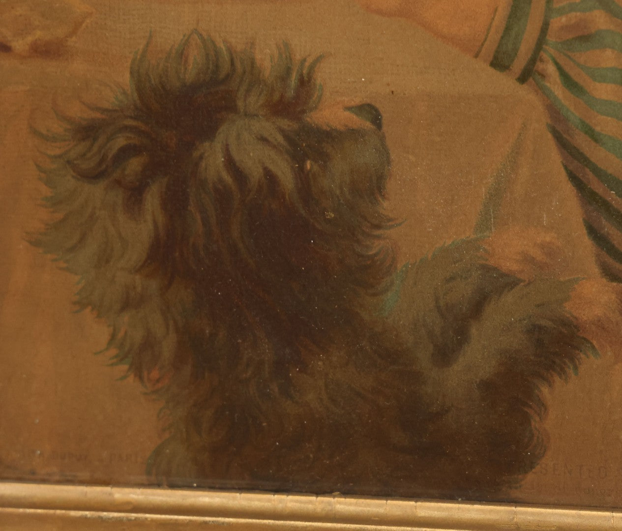 Lot 043 - Antique Chromolithograph Of Dog Begging Child At Dinner Table, Circa 1873, Presented To Subscribers To The Christian Union, Lithographed By Dupuy Of Paris, In Frame, 17-1/2" x 14-3/4"