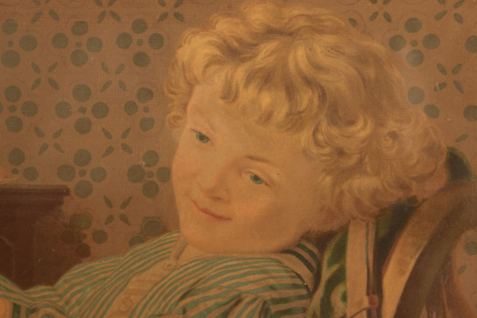 Lot 043 - Antique Chromolithograph Of Dog Begging Child At Dinner Table, Circa 1873, Presented To Subscribers To The Christian Union, Lithographed By Dupuy Of Paris, In Frame, 17-1/2" x 14-3/4"