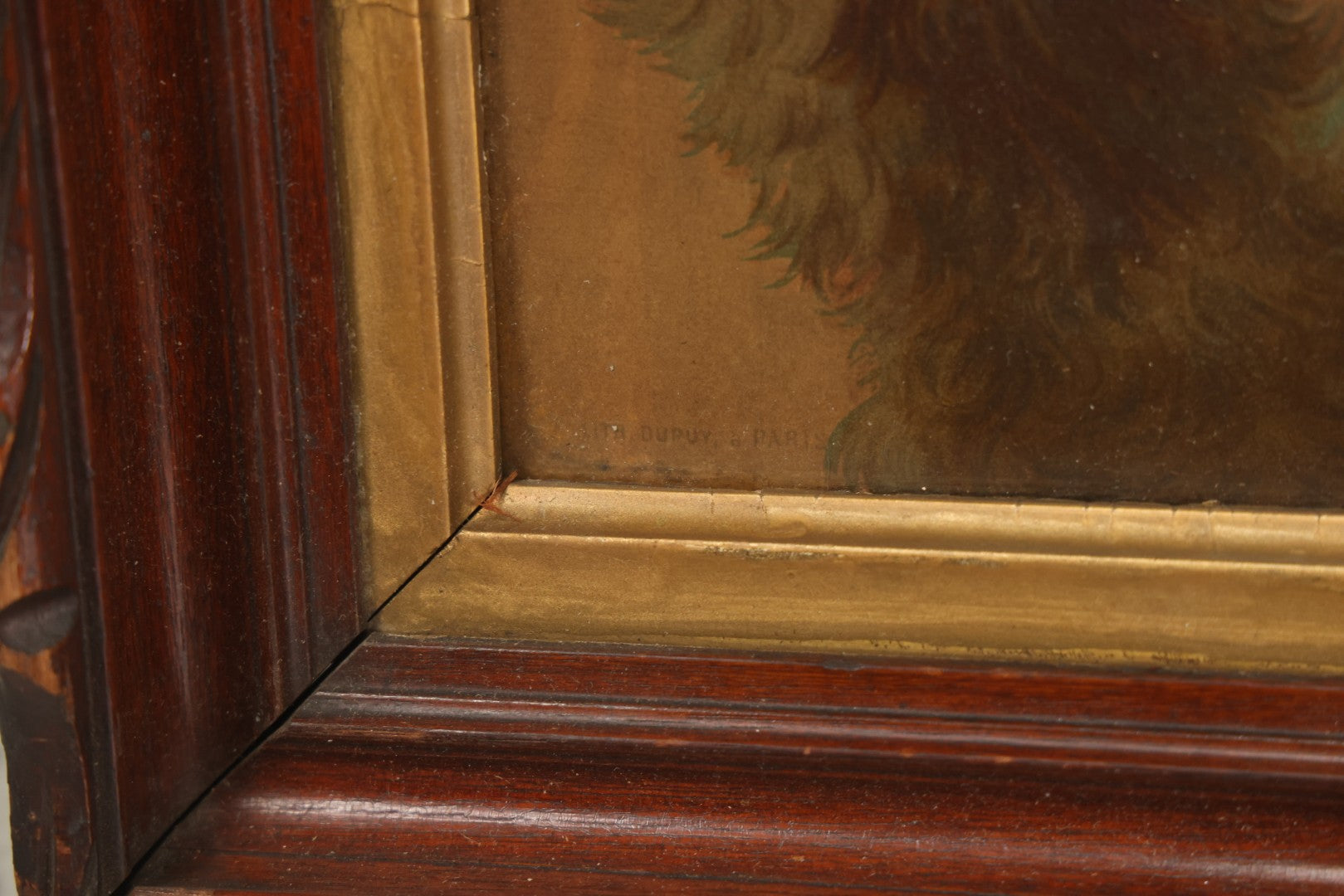 Lot 043 - Antique Chromolithograph Of Dog Begging Child At Dinner Table, Circa 1873, Presented To Subscribers To The Christian Union, Lithographed By Dupuy Of Paris, In Frame, 17-1/2" x 14-3/4"