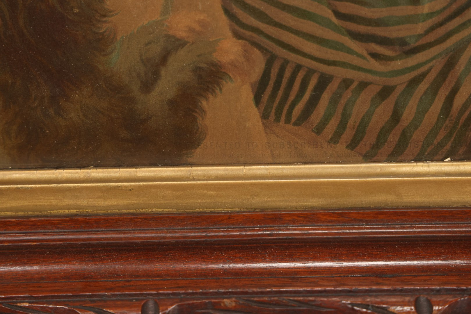 Lot 043 - Antique Chromolithograph Of Dog Begging Child At Dinner Table, Circa 1873, Presented To Subscribers To The Christian Union, Lithographed By Dupuy Of Paris, In Frame, 17-1/2" x 14-3/4"