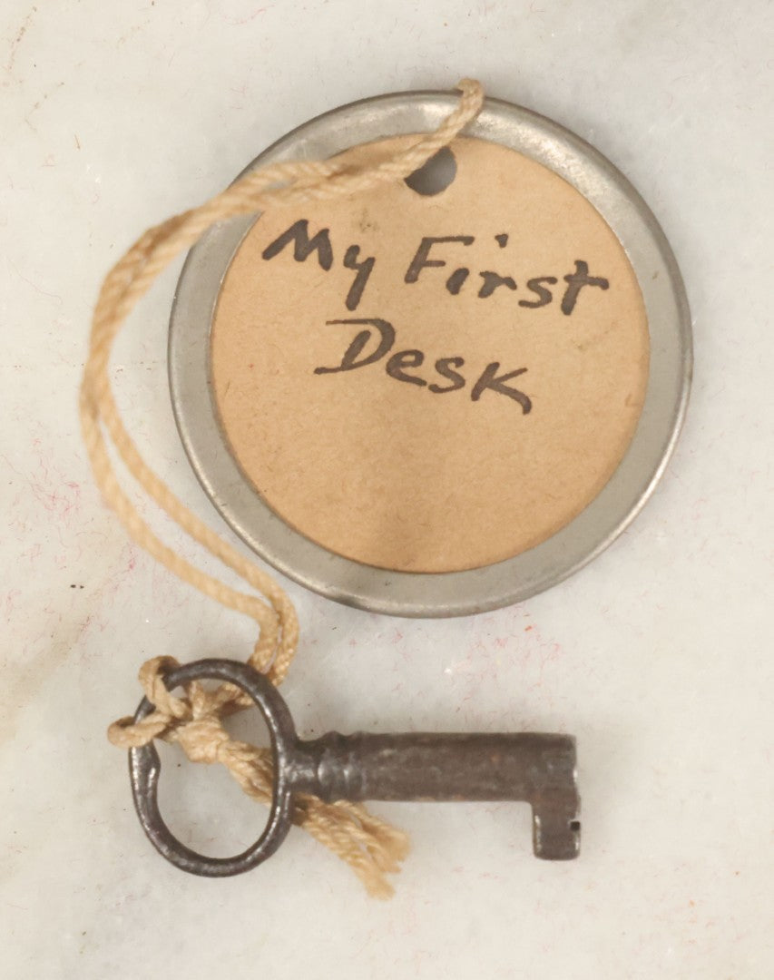 Lot 045 - Antique Lift Top Writing Lap Desk With Interior Compartments, Purple Felt, Decorated, With Key, Belonged To David H.M. Gillespie, With Calling Cards Inside From Will H. Gillespie, As Found