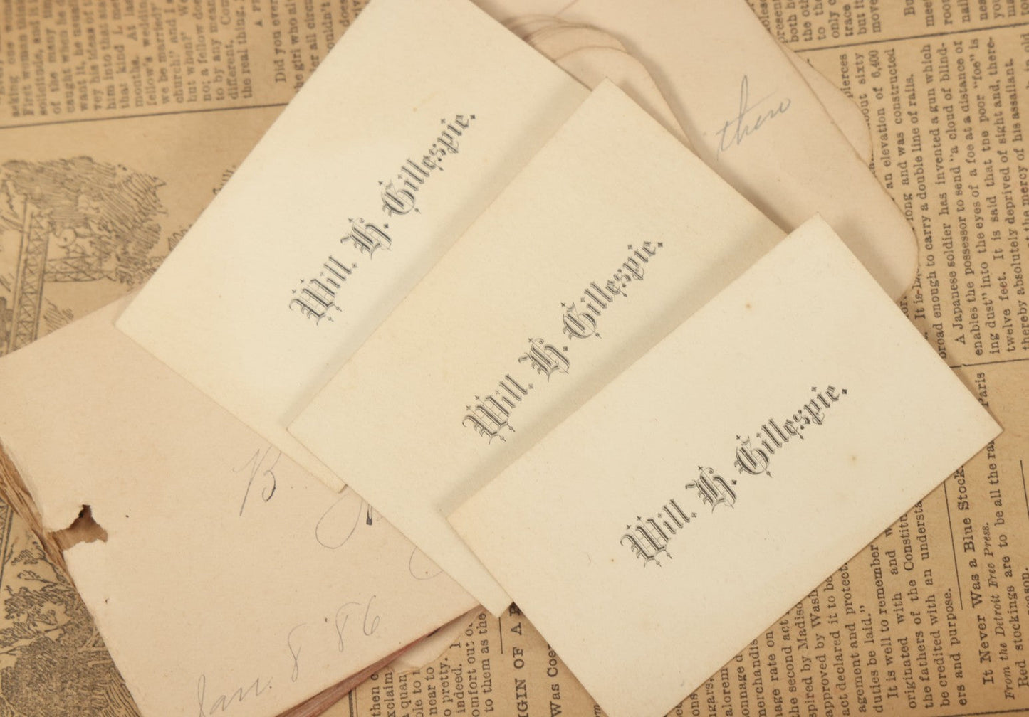 Lot 045 - Antique Lift Top Writing Lap Desk With Interior Compartments, Purple Felt, Decorated, With Key, Belonged To David H.M. Gillespie, With Calling Cards Inside From Will H. Gillespie, As Found