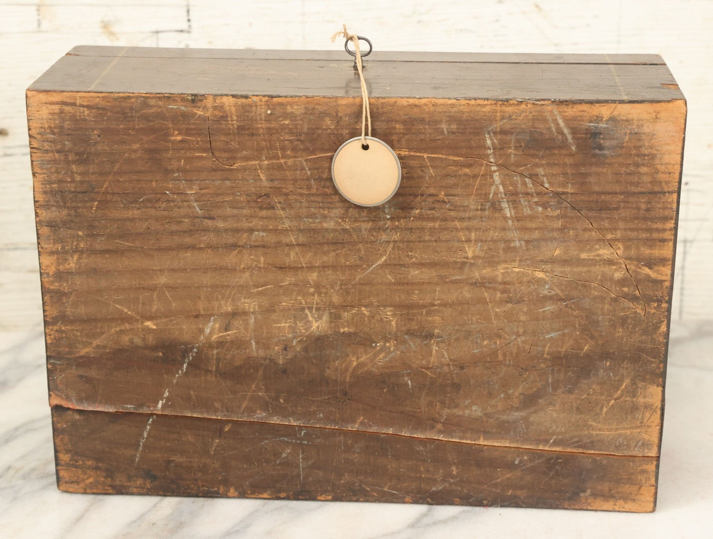 Lot 045 - Antique Lift Top Writing Lap Desk With Interior Compartments, Purple Felt, Decorated, With Key, Belonged To David H.M. Gillespie, With Calling Cards Inside From Will H. Gillespie, As Found