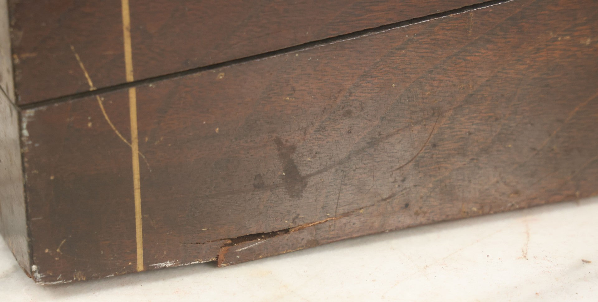 Lot 045 - Antique Lift Top Writing Lap Desk With Interior Compartments, Purple Felt, Decorated, With Key, Belonged To David H.M. Gillespie, With Calling Cards Inside From Will H. Gillespie, As Found