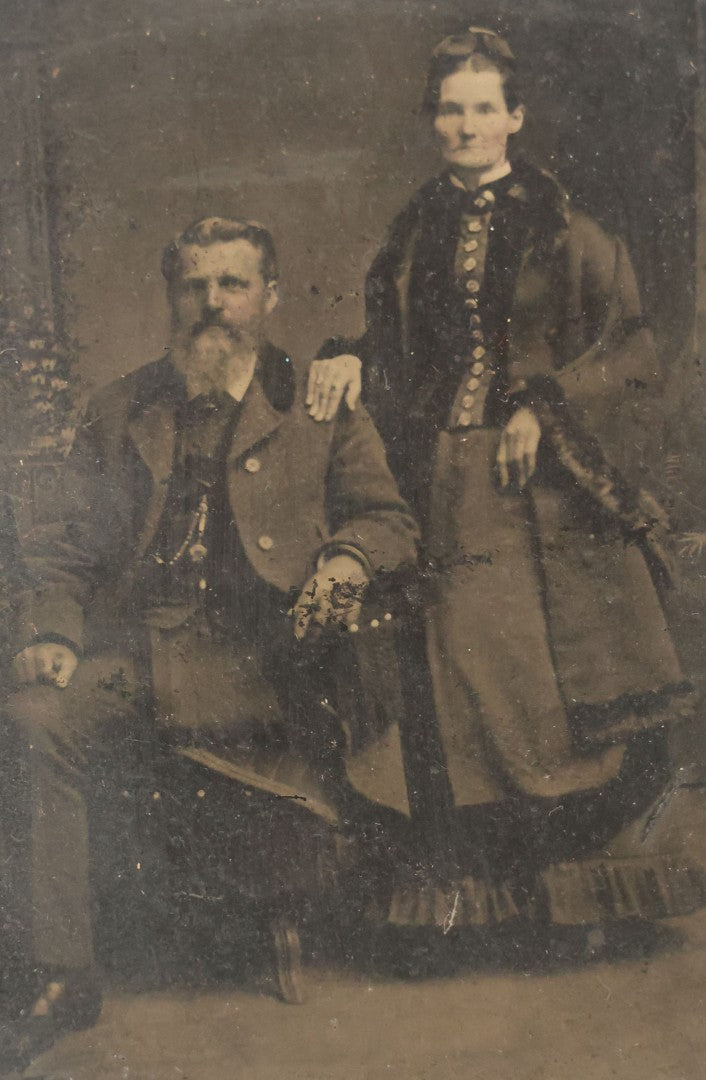 Lot 054 - Single Antique Tintype Photograph, Man With Amputated Leg Seated With Wife