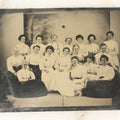 Lot 055 - Single Antique Tintype Photograph, Group Of Seventeen Women Dressed In White, Note Pin Hole, Top Center