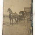 Lot 060 - Single Antique Tintype Photograph, Man And Woman Riding In Horse Drawn Carriage, With Blurry Horse