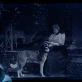Lot 063 - Single Antique Glass Negative Plate, Woman With Happy Dog On Porch (First Photo Is Inverted)