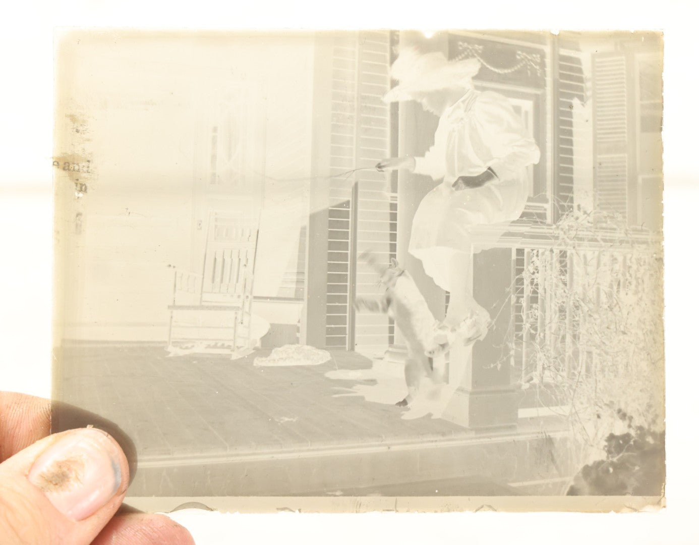 Lot 064 - Single Antique Glass Negative Plate, Little Girl Playing With Cat On Porch (First Photo Is Inverted)