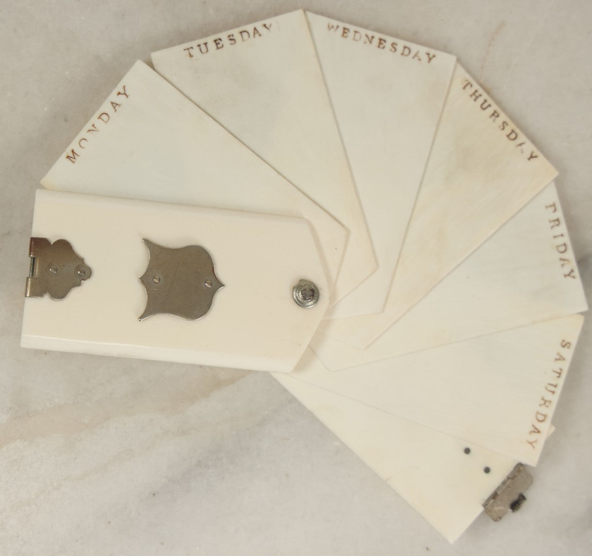 Lot 080 - Antique Miniature Day Of The Week Diary Made From Thin Sheets Of Bone, Page For Each Of The Week, Circa Mid 19th Century