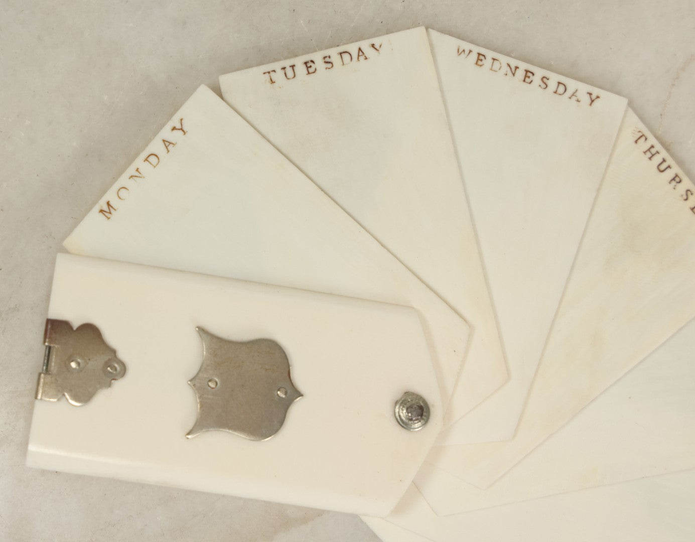 Lot 080 - Antique Miniature Day Of The Week Diary Made From Thin Sheets Of Bone, Page For Each Of The Week, Circa Mid 19th Century