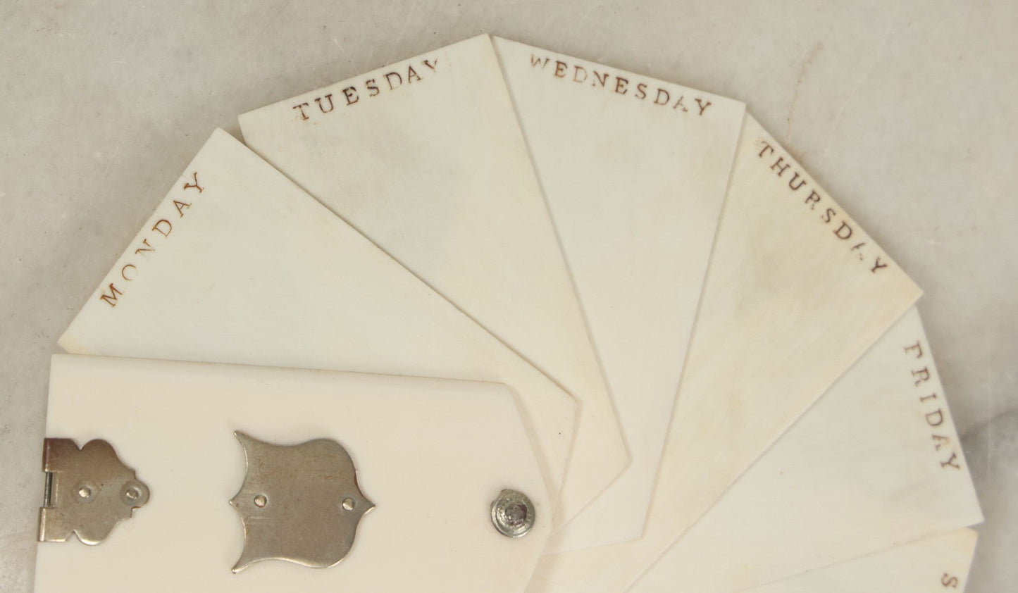 Lot 080 - Antique Miniature Day Of The Week Diary Made From Thin Sheets Of Bone, Page For Each Of The Week, Circa Mid 19th Century