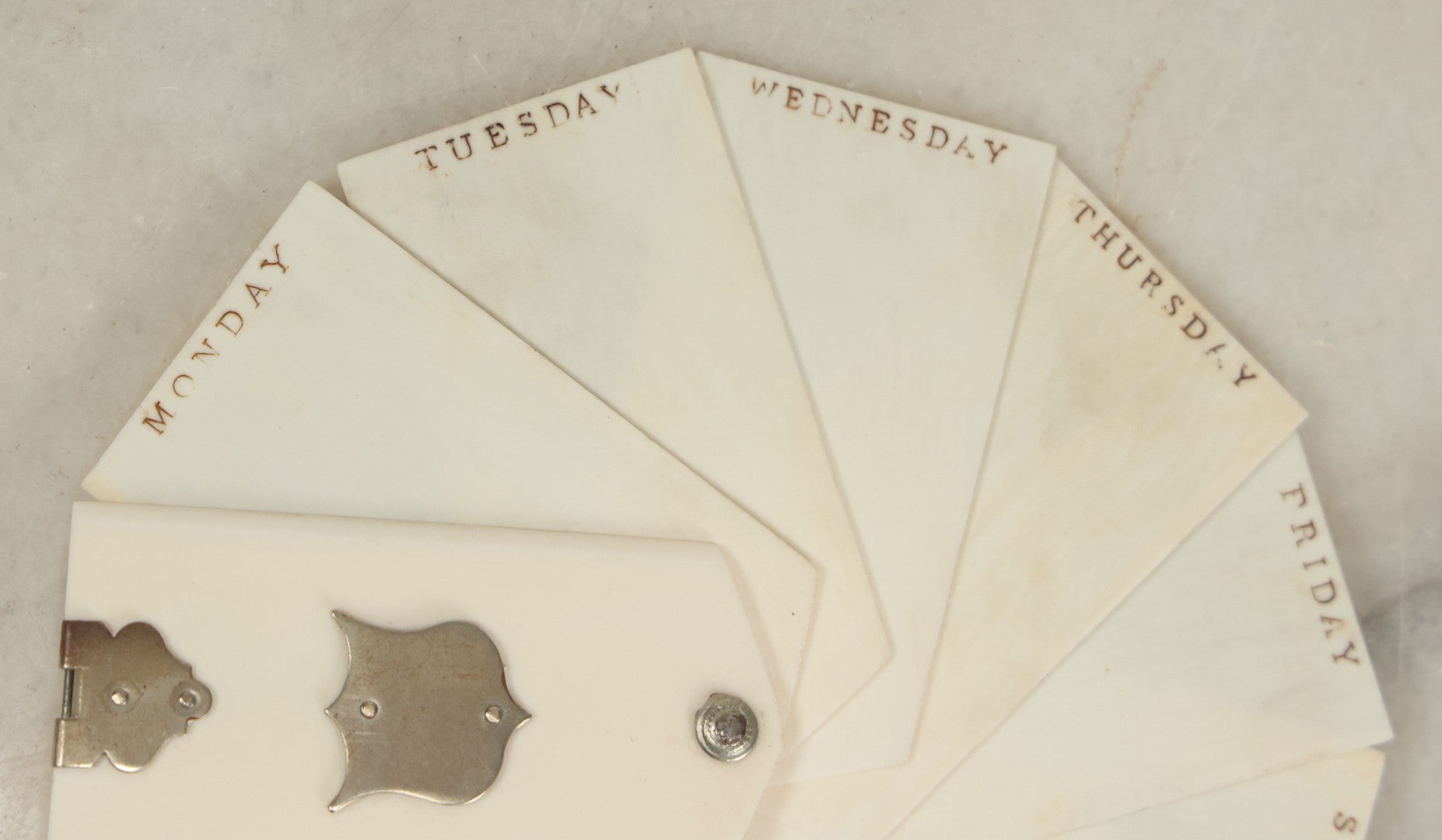 Lot 080 - Antique Miniature Day Of The Week Diary Made From Thin Sheets Of Bone, Page For Each Of The Week, Circa Mid 19th Century