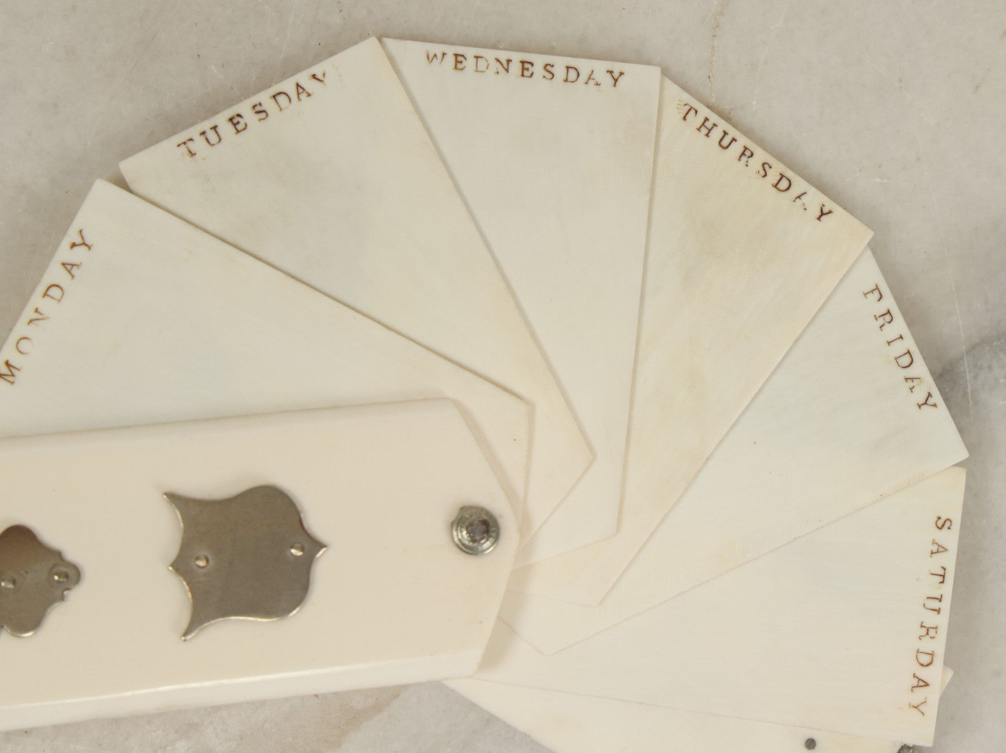 Lot 080 - Antique Miniature Day Of The Week Diary Made From Thin Sheets Of Bone, Page For Each Of The Week, Circa Mid 19th Century