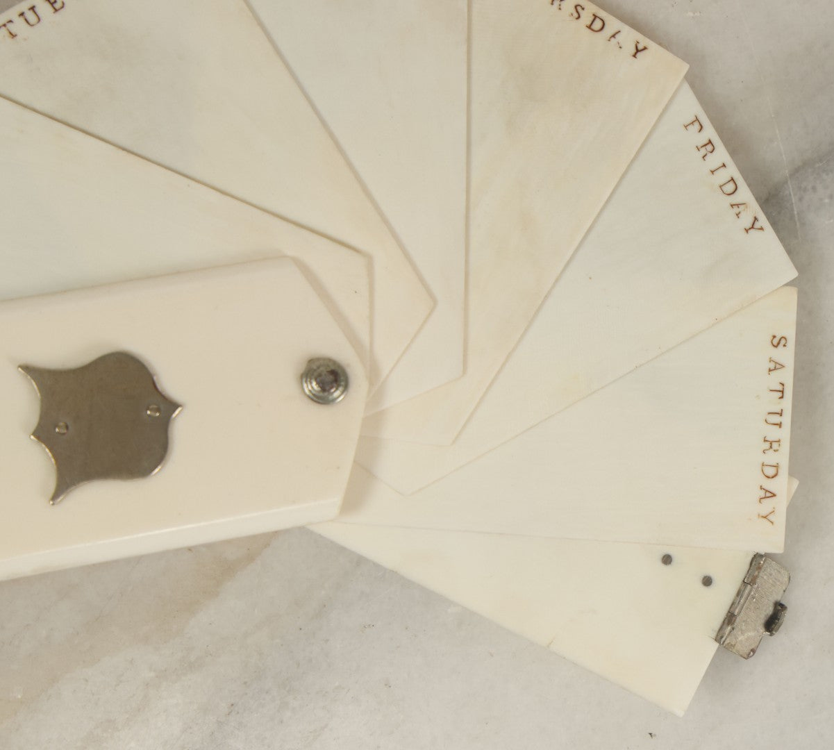 Lot 080 - Antique Miniature Day Of The Week Diary Made From Thin Sheets Of Bone, Page For Each Of The Week, Circa Mid 19th Century