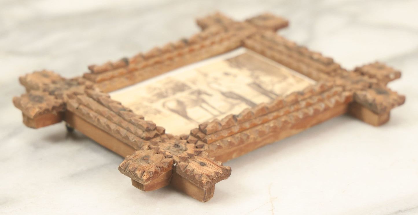 Lot 084 - Antique Folk Art Tramp Art Handmade Miniature Frame With "The Horse Trade" Antique Carte De Visite C.D.V. Illustrated Album Filler Card