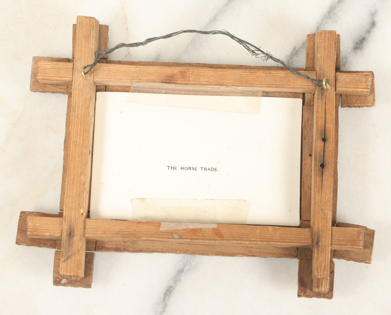 Lot 084 - Antique Folk Art Tramp Art Handmade Miniature Frame With "The Horse Trade" Antique Carte De Visite C.D.V. Illustrated Album Filler Card