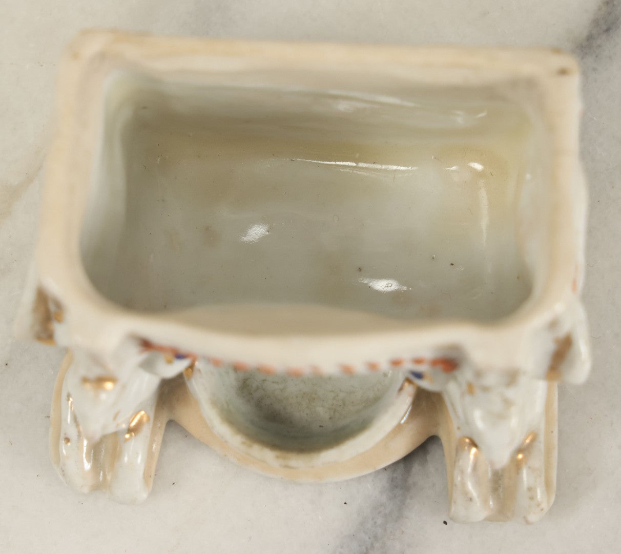 Lot 087 - Antique Porcelain Mini Box With Little Boy On Mantle With Mirror, Griffin Surrounds, Note Loss, Wear, Staining