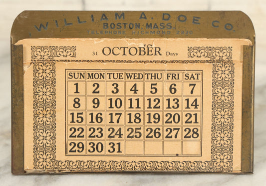 Lot 088 - Antique Perpetual Calendar Advertisement For William A. Doe Company, Boston Massachusetts, With Paper Inserts