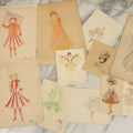 Lot 089 - Grouping Of Twelve Antique Hand Drawn Hand Painted Watercolor Costume Ideas Including Army, Navy, Statue Of Liberty, Luna Moth, And Others