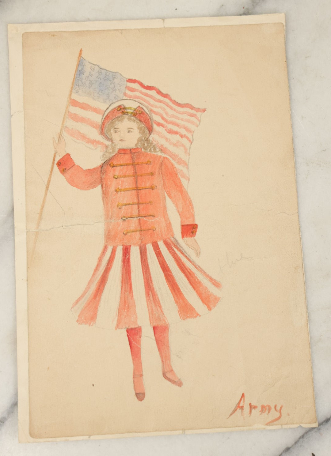 Lot 089 - Grouping Of Twelve Antique Hand Drawn Hand Painted Watercolor Costume Ideas Including Army, Navy, Statue Of Liberty, Luna Moth, And Others