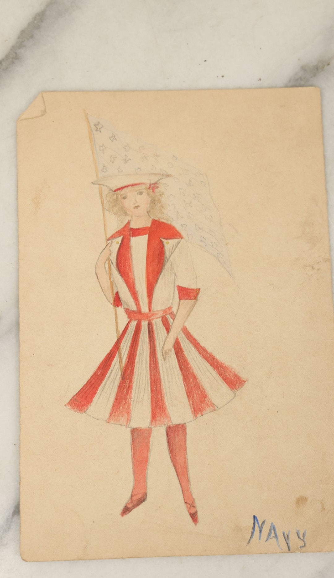 Lot 089 - Grouping Of Twelve Antique Hand Drawn Hand Painted Watercolor Costume Ideas Including Army, Navy, Statue Of Liberty, Luna Moth, And Others