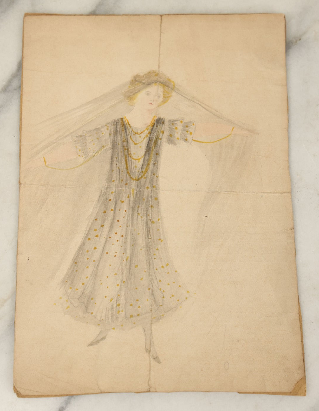 Lot 089 - Grouping Of Twelve Antique Hand Drawn Hand Painted Watercolor Costume Ideas Including Army, Navy, Statue Of Liberty, Luna Moth, And Others