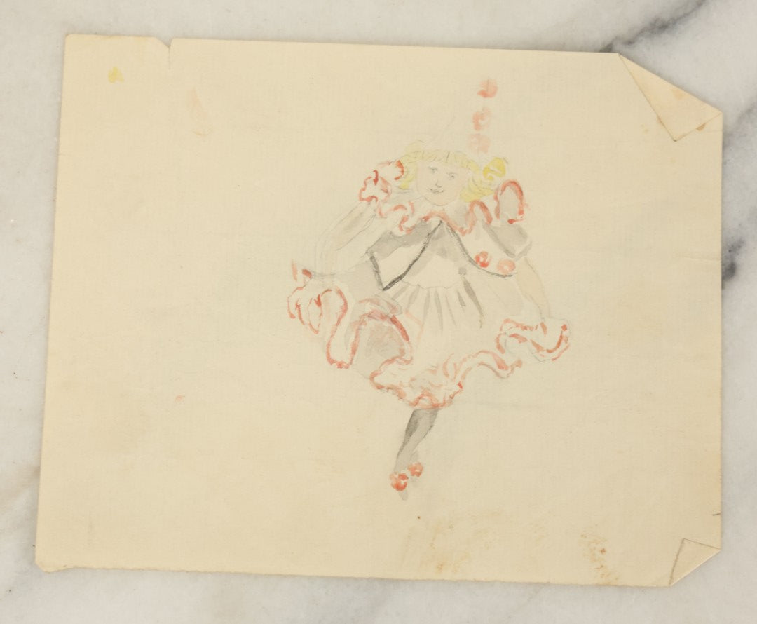 Lot 089 - Grouping Of Twelve Antique Hand Drawn Hand Painted Watercolor Costume Ideas Including Army, Navy, Statue Of Liberty, Luna Moth, And Others