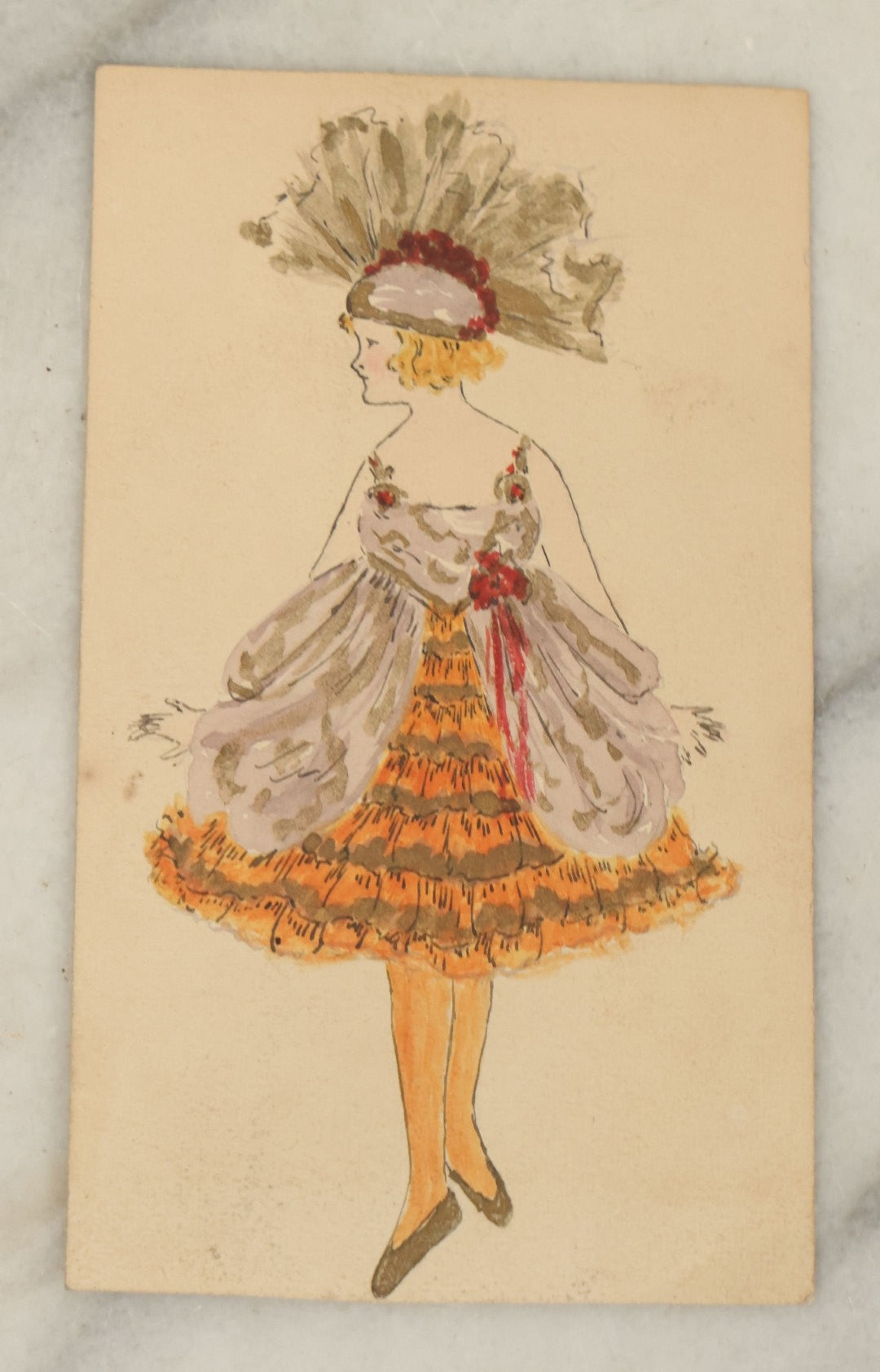 Lot 089 - Grouping Of Twelve Antique Hand Drawn Hand Painted Watercolor Costume Ideas Including Army, Navy, Statue Of Liberty, Luna Moth, And Others