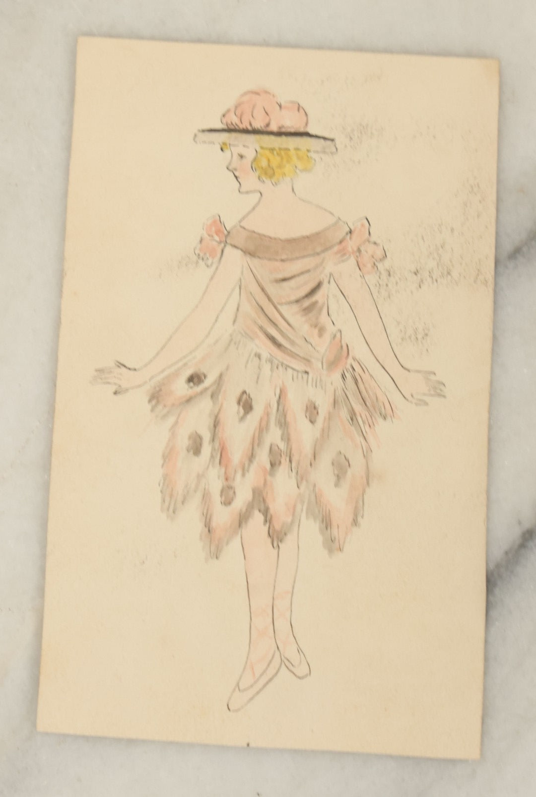 Lot 089 - Grouping Of Twelve Antique Hand Drawn Hand Painted Watercolor Costume Ideas Including Army, Navy, Statue Of Liberty, Luna Moth, And Others