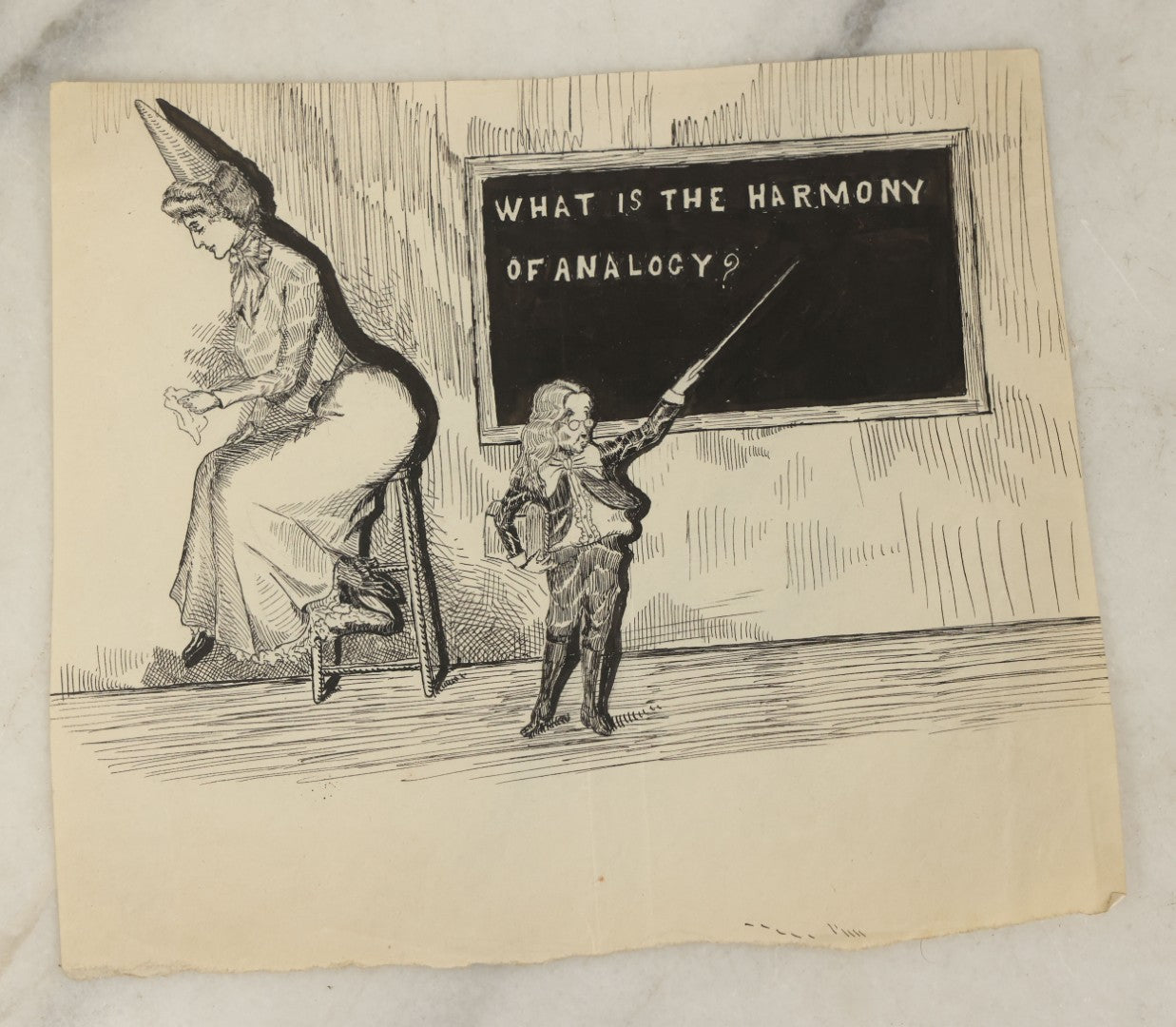 Lot 090 - Grouping Of Three Original Pen And Ink Illustrations Including Art School Room Scenes, Drawing Of Woman With Flowers, With Signature