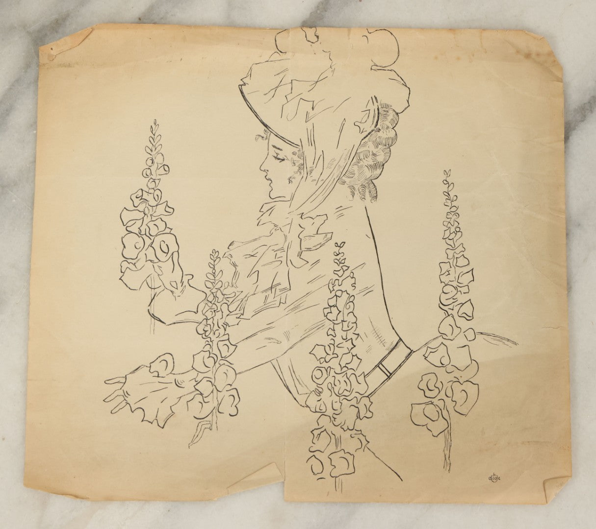 Lot 090 - Grouping Of Three Original Pen And Ink Illustrations Including Art School Room Scenes, Drawing Of Woman With Flowers, With Signature