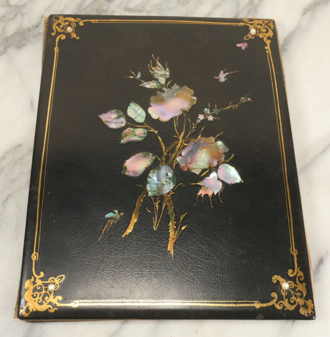 Lot 091 - Antique Portfolio With Mother Of Pearl Accents On Cover Containing 13 Antique Engravings Of Beautiful Women In Various Scenes