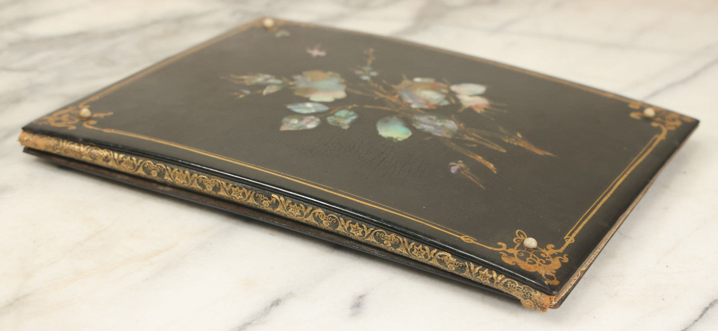 Lot 091 - Antique Portfolio With Mother Of Pearl Accents On Cover Containing 13 Antique Engravings Of Beautiful Women In Various Scenes